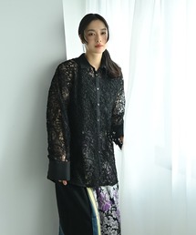 【BLK001】刺繍レースオーバーサイズシャツ