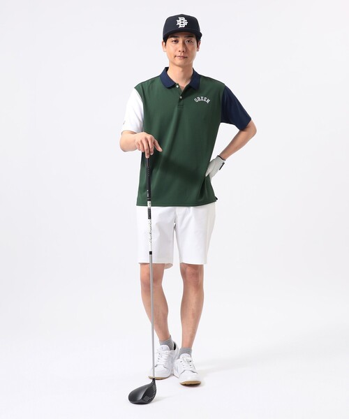 BEAMS GOLF（ビームスゴルフ）の「ORANGE LABEL / クレイジーパターン GREEN ロゴ ポロシャツ（吸水速乾・UVカット）（ポロシャツ・メンズ・ネイビー/ホワイト/グリーン・M/S/XL/L）」の4枚目の写真