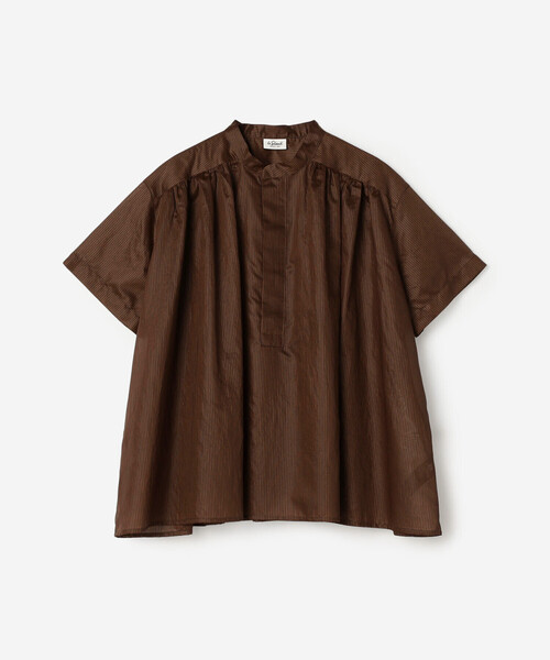 LE GLAZIK(ルグラジック)の「LE GLAZIK | シアーボーダー スタンドカラープルオーバーシャツ WOMEN(シャツ/ブラウス・レディース・ブラウン系その他・36)」の2枚目の写真