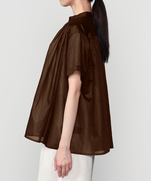LE GLAZIK(ルグラジック)の「LE GLAZIK | シアーボーダー スタンドカラープルオーバーシャツ WOMEN(シャツ/ブラウス・レディース・ブラウン系その他・36)」の9枚目の写真