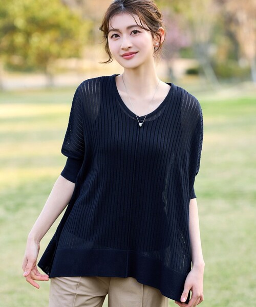 Tiaclasse（ティアクラッセ）の「針抜きシアーストライプドルマン（Tシャツ/カットソー・レディース・ブルー/ネイビー/モカ/ピンク・L/M）」の2枚目の写真