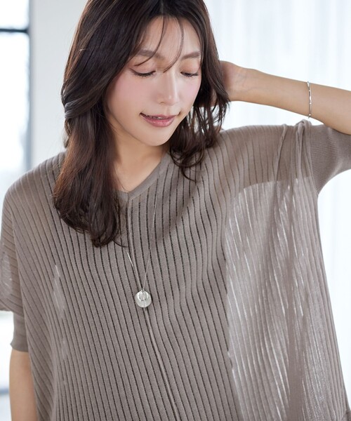Tiaclasse（ティアクラッセ）の「針抜きシアーストライプドルマン（Tシャツ/カットソー・レディース・ブルー/ネイビー/モカ/ピンク・L/M）」の15枚目の写真