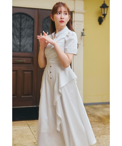 Her lip to(ハーリップトゥー)の「Striped Asymmetrical Shirt Dress(ワンピース・レディース・ブルー系/オフホワイト・S/M)」の3枚目の写真