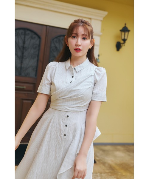 Her lip to(ハーリップトゥー)の「Striped Asymmetrical Shirt Dress(ワンピース・レディース・ブルー系/オフホワイト・S/M)」の4枚目の写真