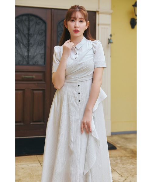 Her lip to(ハーリップトゥー)の「Striped Asymmetrical Shirt Dress(ワンピース・レディース・ブルー系/オフホワイト・S/M)」の7枚目の写真