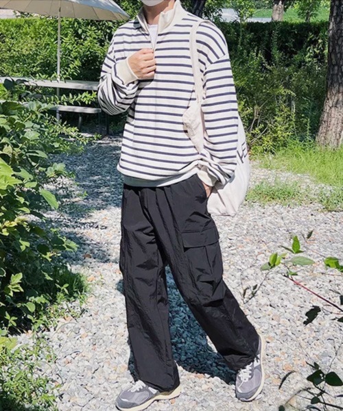 NOWLE(ノウル)の「【NOWLE】ボーダー ハーフジップ プルオーバー リブ Tシャツ / カットソー(Tシャツ/カットソー・メンズ・ホワイト・MEDIUM/LARGE/X-LARGE)」の2枚目の写真