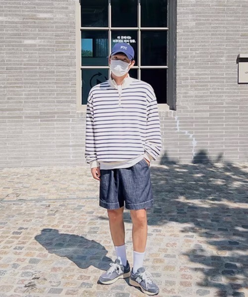 NOWLE(ノウル)の「【NOWLE】ボーダー ハーフジップ プルオーバー リブ Tシャツ / カットソー(Tシャツ/カットソー・メンズ・ホワイト・MEDIUM/LARGE/X-LARGE)」の7枚目の写真