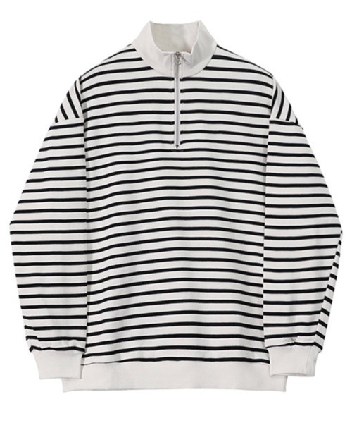 NOWLE(ノウル)の「【NOWLE】ボーダー ハーフジップ プルオーバー リブ Tシャツ / カットソー(Tシャツ/カットソー・メンズ・ホワイト・MEDIUM/LARGE/X-LARGE)」の9枚目の写真