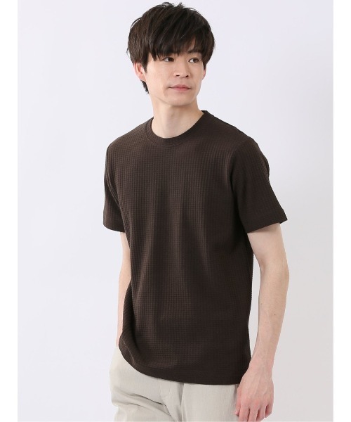 TAKA-Q（タカキュー）の「【綿混】タカキュー 千鳥 ジャガード クルーネック 半袖 Tシャツ（Tシャツ/カットソー・メンズ・ライトグレー/ホワイト/ネイビー/ブラウン・X-LARGE/LARGE/MEDIUM）」の4枚目の写真