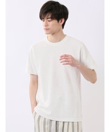 【綿混】タカキュー 千鳥 ジャガード クルーネック 半袖 Tシャツ
