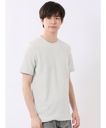 【綿混】タカキュー 千鳥 ジャガード クルーネック 半袖 Tシャツ
