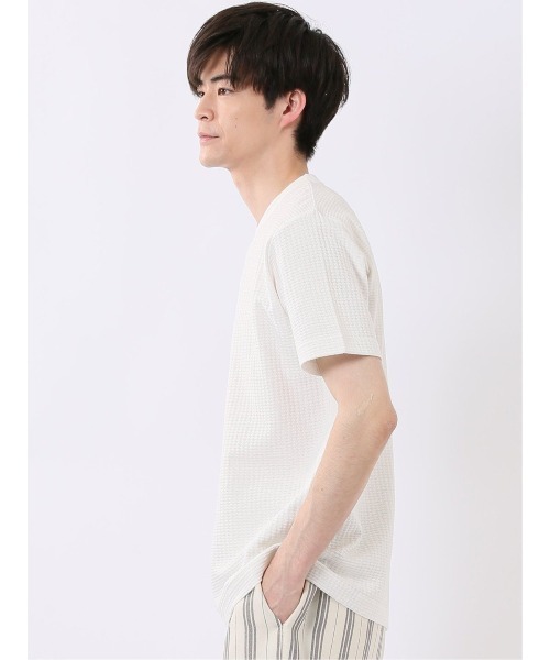 TAKA-Q（タカキュー）の「【綿混】タカキュー 千鳥 ジャガード クルーネック 半袖 Tシャツ（Tシャツ/カットソー・メンズ・ライトグレー/ホワイト/ネイビー/ブラウン・X-LARGE/LARGE/MEDIUM）」の6枚目の写真