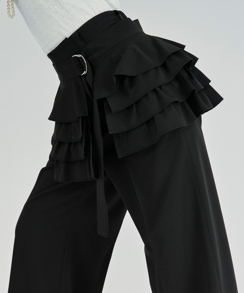 Ezick(エジック)の「2p ruffle corset straight pants/フリルコルセットツキパンツ【2点セット】(スラックス・レディース・グレー/ブラック・FREE)」の2枚目の写真