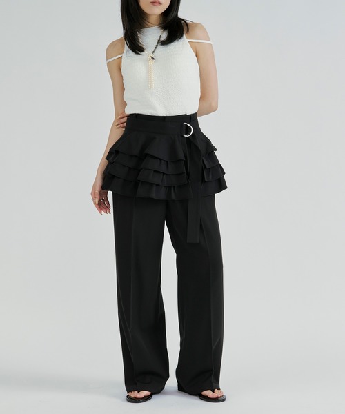 Ezick(エジック)の「2p ruffle corset straight pants/フリルコルセットツキパンツ【2点セット】(スラックス・レディース・グレー/ブラック・FREE)」の5枚目の写真