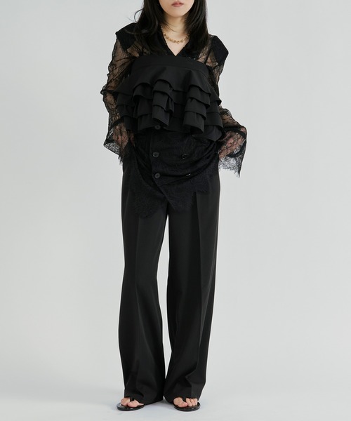 Ezick(エジック)の「2p ruffle corset straight pants/フリルコルセットツキパンツ【2点セット】(スラックス・レディース・グレー/ブラック・FREE)」の6枚目の写真