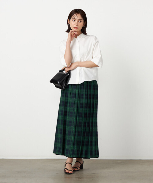 COMME CA ISM(コムサイズム)の「MADE IN JAPAN【リバーシブル】ブラックウォッチ×無地 ジャカード ゴムスカート(スカート・レディース・グリーン系・FREE)」の4枚目の写真