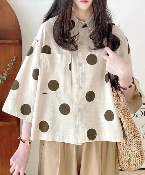 AMAJI(アマジ)の「リネン混 ドット シャツ(シャツ/ブラウス・レディース・ベージュ・XX-LARGE/X-LARGE/LARGE)」の2枚目の写真