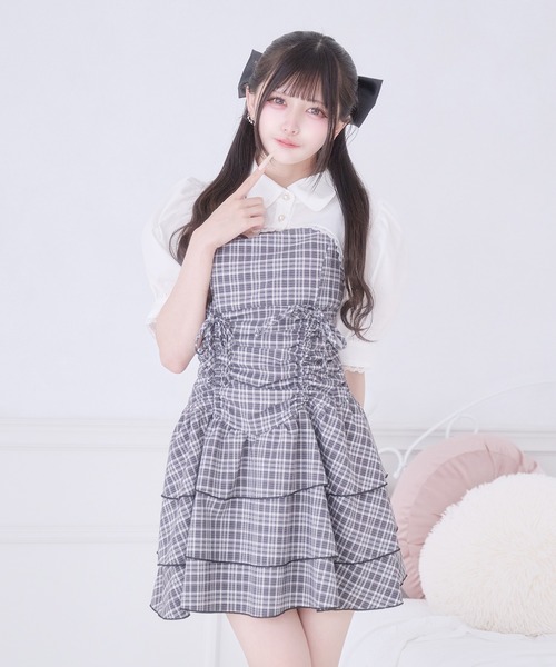 Pal elfy(パルエルフィー)の「クロップドレースSSブラウス(シャツ/ブラウス・レディース・ブラック/オフホワイト・フリー)」の4枚目の写真