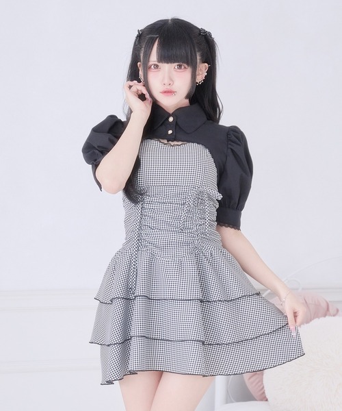 Pal elfy(パルエルフィー)の「クロップドレースSSブラウス(シャツ/ブラウス・レディース・ブラック/オフホワイト・フリー)」の8枚目の写真