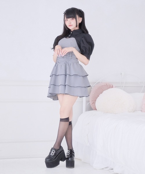 Pal elfy(パルエルフィー)の「クロップドレースSSブラウス(シャツ/ブラウス・レディース・ブラック/オフホワイト・フリー)」の10枚目の写真