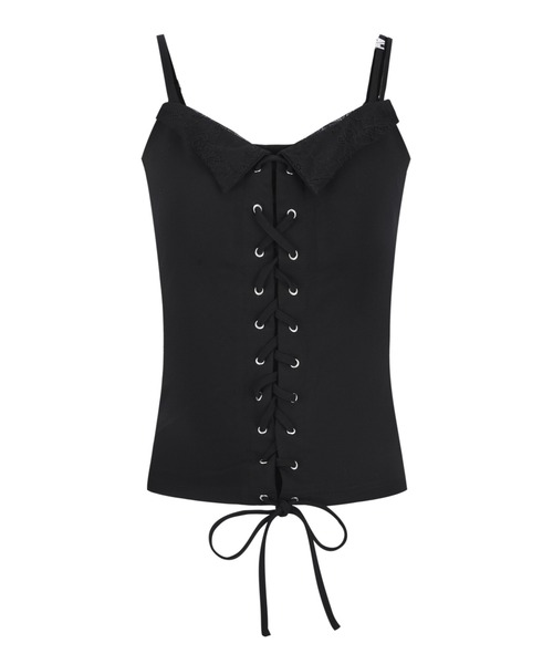 andwang(アンドワン)の「Lace up tops(Tシャツ/カットソー・レディース・ブラック/ホワイト・MEDIUM/SMALL)」の2枚目の写真