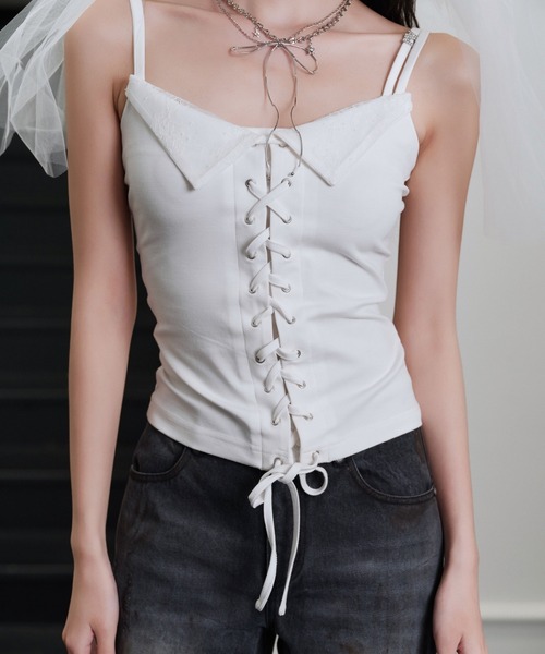 andwang(アンドワン)の「Lace up tops(Tシャツ/カットソー・レディース・ブラック/ホワイト・MEDIUM/SMALL)」の16枚目の写真
