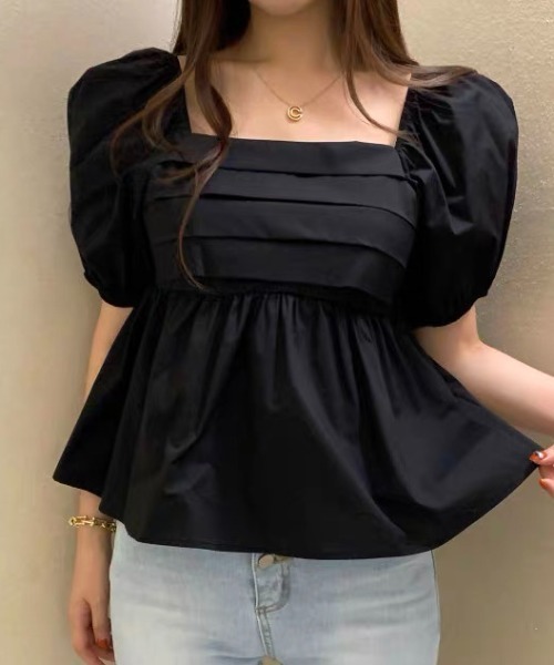 ampm（エーエムピーエム）の「パフスリーブ ペプラムブラウス フレアブラウス ボリューム袖（Tシャツ/カットソー・レディース・ホワイト/ブラック・S/M）」の17枚目の写真