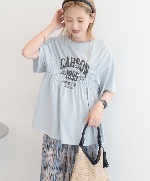 AMERICAN HOLIC(アメリカンホリック)の「シャーリングプリントTシャツ(Tシャツ/カットソー・レディース・ネイビー/オフホワイト/ライトイエロー/ライトグレー・FREE)」の3枚目の写真