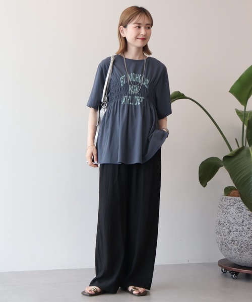 AMERICAN HOLIC(アメリカンホリック)の「シャーリングプリントTシャツ(Tシャツ/カットソー・レディース・ネイビー/オフホワイト/ライトイエロー/ライトグレー・FREE)」の5枚目の写真
