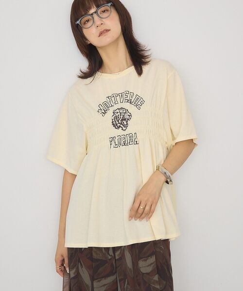 AMERICAN HOLIC(アメリカンホリック)の「シャーリングプリントTシャツ(Tシャツ/カットソー・レディース・ネイビー/オフホワイト/ライトイエロー/ライトグレー・FREE)」の19枚目の写真