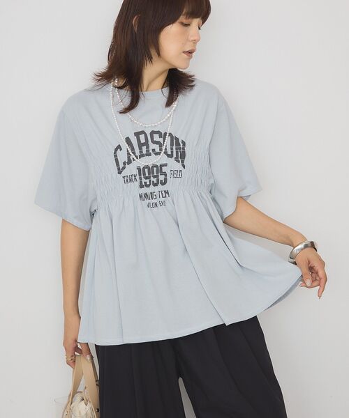 AMERICAN HOLIC(アメリカンホリック)の「シャーリングプリントTシャツ(Tシャツ/カットソー・レディース・ネイビー/オフホワイト/ライトイエロー/ライトグレー・FREE)」の20枚目の写真