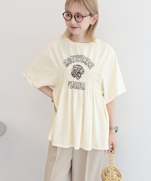 AMERICAN HOLIC(アメリカンホリック)の「シャーリングプリントTシャツ(Tシャツ/カットソー・レディース・ネイビー/オフホワイト/ライトイエロー/ライトグレー・FREE)」の12枚目の写真