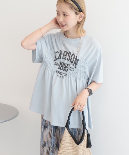 AMERICAN HOLIC(アメリカンホリック)の「シャーリングプリントTシャツ(Tシャツ/カットソー・レディース・ネイビー/オフホワイト/ライトイエロー/ライトグレー・FREE)」の16枚目の写真