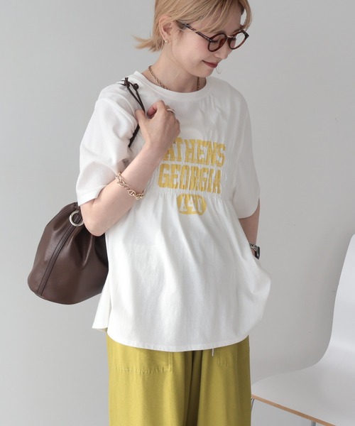 AMERICAN HOLIC(アメリカンホリック)の「シャーリングプリントTシャツ(Tシャツ/カットソー・レディース・ネイビー/オフホワイト/ライトイエロー/ライトグレー・FREE)」の9枚目の写真