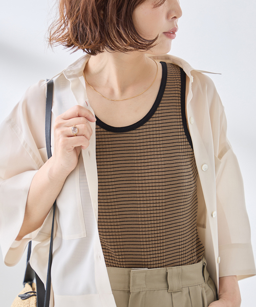 journal standard L'essage（ジャーナルスタンダードレサージュ）の「カップ付きボーダータンクトップ（タンクトップ・レディース・ブラック/ベージュ/アイボリー・FREE）」の3枚目の写真