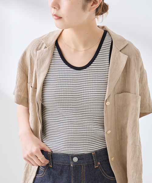 journal standard L'essage（ジャーナルスタンダードレサージュ）の「カップ付きボーダータンクトップ（タンクトップ・レディース・ブラック/ベージュ/アイボリー・FREE）」の2枚目の写真