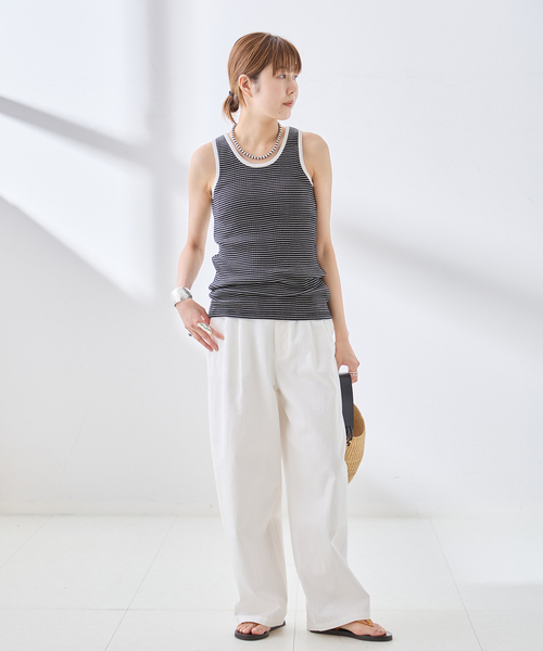 journal standard L'essage（ジャーナルスタンダードレサージュ）の「カップ付きボーダータンクトップ（タンクトップ・レディース・ブラック/ベージュ/アイボリー・FREE）」の4枚目の写真