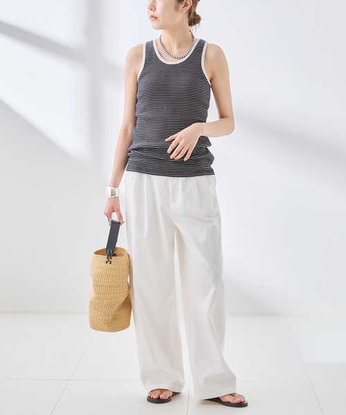 journal standard L'essage（ジャーナルスタンダードレサージュ）の「カップ付きボーダータンクトップ（タンクトップ・レディース・ブラック/ベージュ/アイボリー・FREE）」の9枚目の写真