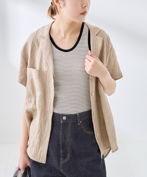 journal standard L'essage（ジャーナルスタンダードレサージュ）の「カップ付きボーダータンクトップ（タンクトップ・レディース・ブラック/ベージュ/アイボリー・FREE）」の11枚目の写真