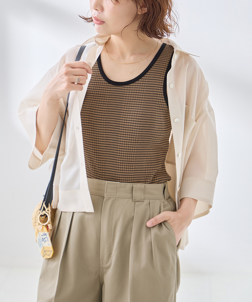 journal standard L'essage（ジャーナルスタンダードレサージュ）の「カップ付きボーダータンクトップ（タンクトップ・レディース・ブラック/ベージュ/アイボリー・FREE）」の13枚目の写真