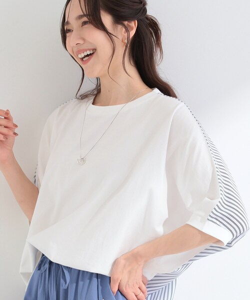 SHOO・LA・RUE（シューラルー）の「【体型カバー/洗濯機可】二の腕隠れる 前後切替ドルマンTシャツ（Tシャツ/カットソー・レディース・ブラック/ホワイト系3/ダークブラウン系2/イエロー系その他・04/03/02/01）」の2枚目の写真