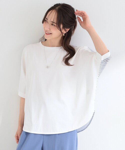 SHOO・LA・RUE（シューラルー）の「【体型カバー/洗濯機可】二の腕隠れる 前後切替ドルマンTシャツ（Tシャツ/カットソー・レディース・ブラック/ホワイト系3/ダークブラウン系2/イエロー系その他・04/03/02/01）」の9枚目の写真