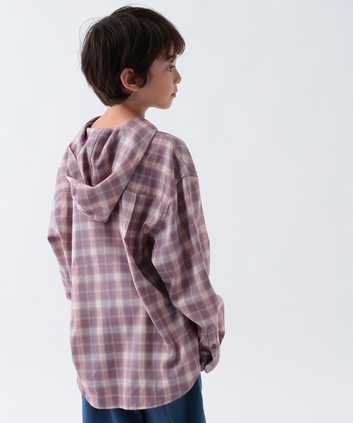 BAYFLOW（ベイフロー）の「[落ち感のある素材]チェックシャツパーカー[120/140/160cm](KIDS)（シャツ/ブラウス・キッズ・ブラウン系/ピンク系/ブラック×ホワイト・160cm/140cm/120cm）」の3枚目の写真