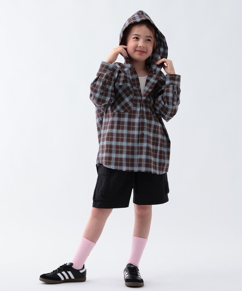 BAYFLOW（ベイフロー）の「[落ち感のある素材]チェックシャツパーカー[120/140/160cm](KIDS)（シャツ/ブラウス・キッズ・ブラウン系/ピンク系/ブラック×ホワイト・160cm/140cm/120cm）」の19枚目の写真