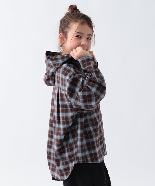 BAYFLOW（ベイフロー）の「[落ち感のある素材]チェックシャツパーカー[120/140/160cm](KIDS)（シャツ/ブラウス・キッズ・ブラウン系/ピンク系/ブラック×ホワイト・160cm/140cm/120cm）」の22枚目の写真