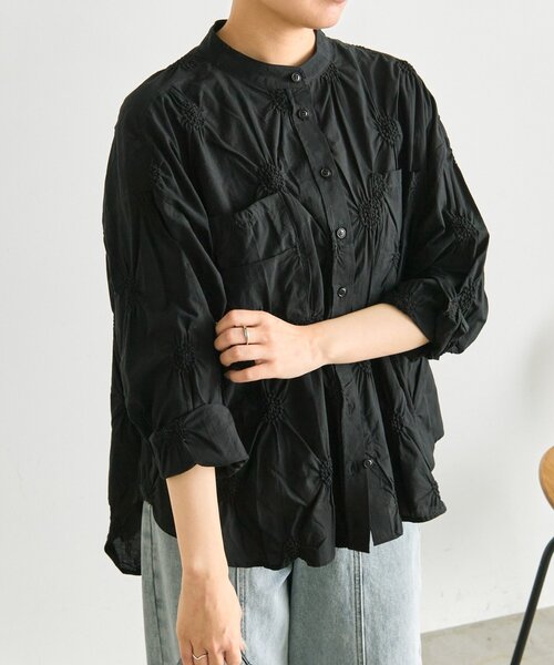 ear PAPILLONNER(イアパピヨネ)の「デザインギャザーブラウス【SUM1 STYLE】(シャツ/ブラウス・レディース・ホワイト/ブラック・FREE)」の7枚目の写真