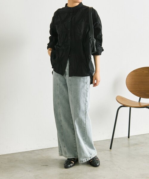 ear PAPILLONNER(イアパピヨネ)の「デザインギャザーブラウス【SUM1 STYLE】(シャツ/ブラウス・レディース・ホワイト/ブラック・FREE)」の11枚目の写真