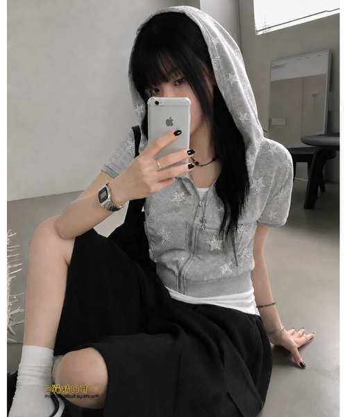 inst.ALL(インストール)の「スタープリント半袖コンパクトフーディー(パーカー・レディース・グレー・M)」の10枚目の写真