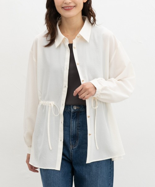 Honeys(ハニーズ)の「ウエストドロストシャツ(シャツ/ブラウス・レディース・ダークブラウン系1/ブルー/スミクロ/アイボリー・LL/M/L)」の15枚目の写真