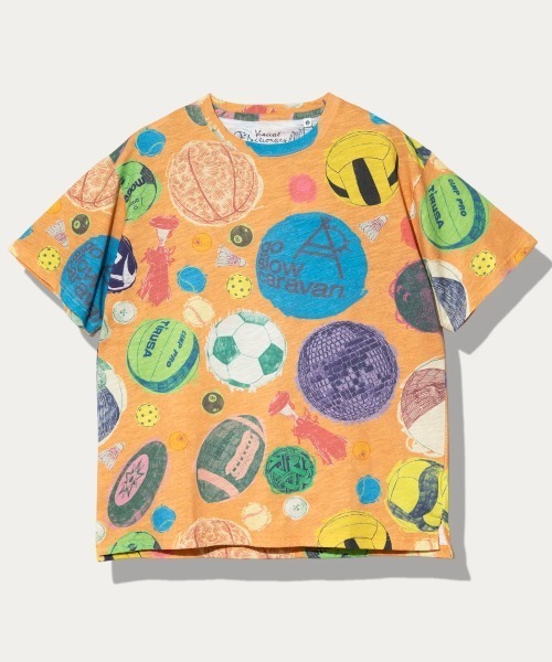 go slow caravan（ゴースローキャラバン）の「スラブ天竺 総柄図鑑プリントTEE vol.8（Tシャツ/カットソー・メンズ・ブルー系その他/オレンジ系その他/ブルーグリーン/ブラック・X-LARGE/LARGE/MEDIUM）」の4枚目の写真